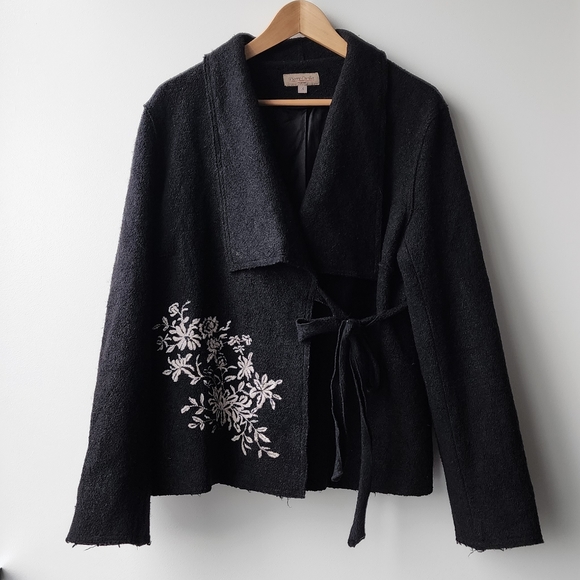 Pierre Cardin Jackets & Blazers - Vintage Pierre Cardin Wool Blend Embroidered Tie Wrap Shawl Collar Jacket